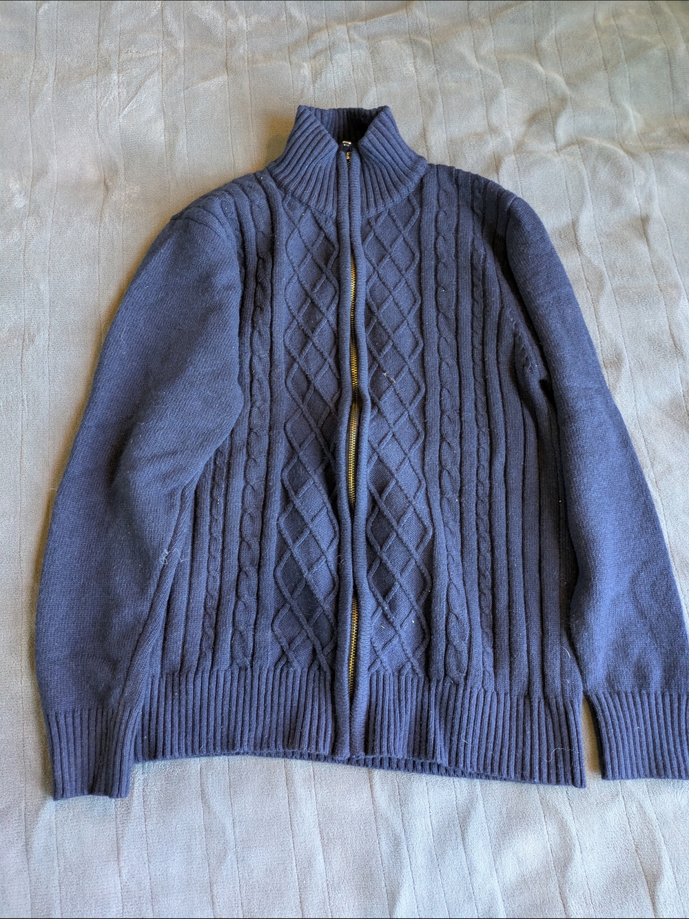 Voboom Navy Zip-Up Cable Knit Sweater